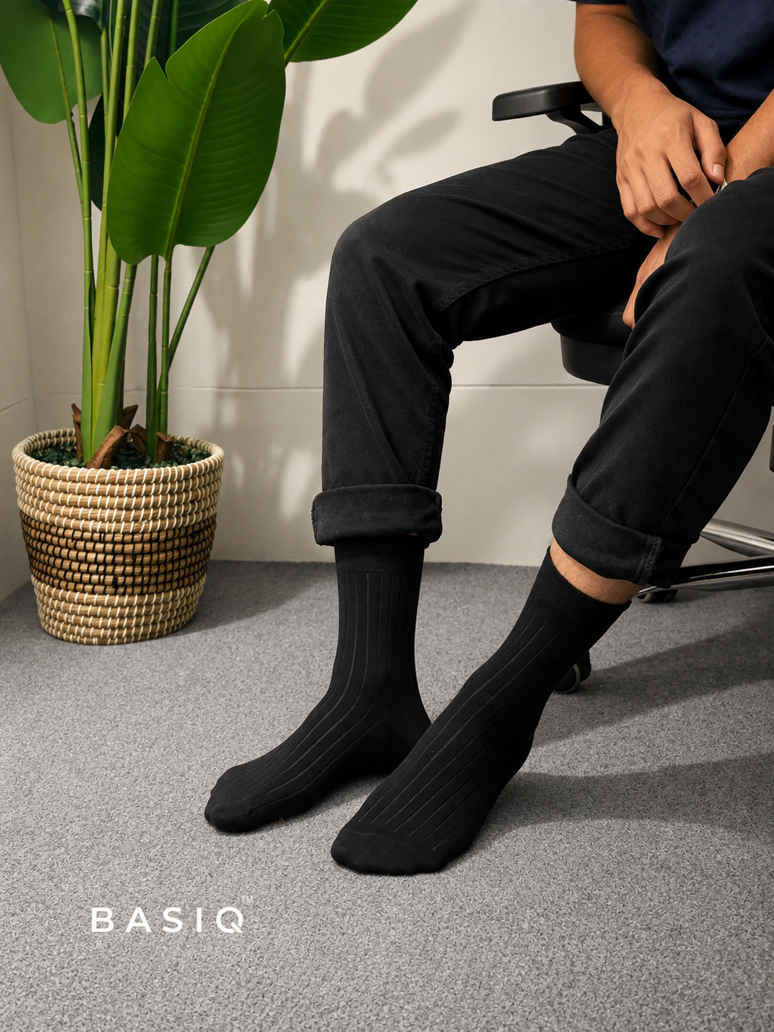 Antibacterial Deodorant Ribbed Solid Socks — 3 Pair Black Bundle