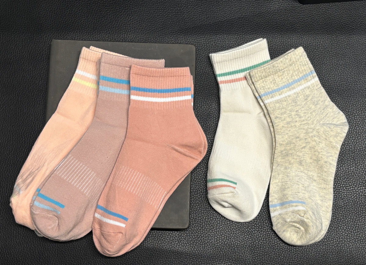 BASIQ 5 Pair Bundle - Women's Pastel Stripe Cotton Socks