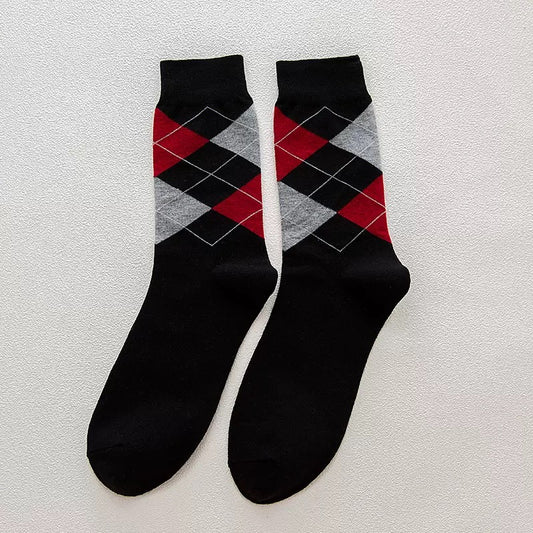 BASIQ Classic Argyle Crew Socks – Black, Gray & Red