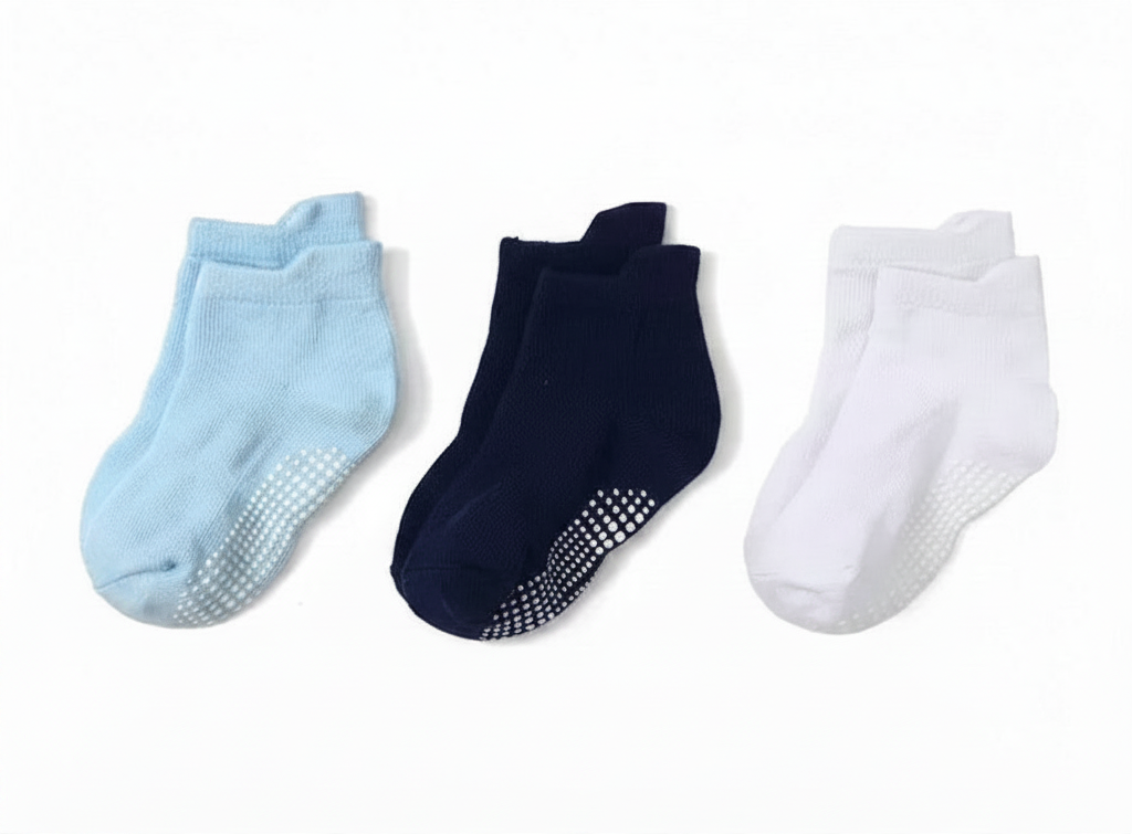 BASIQ Kids Anti slipping Solid Socks Bundle light, Navy Blue & white (3 Pairs)