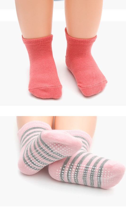 BASIQ First Steps Anti-Slip Combed Cotton Baby Girl Socks striped 6 Colors