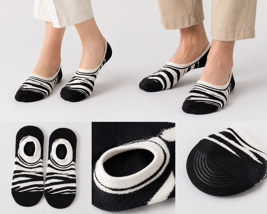 BASIQ Zebra Stripe No-Show Socks – Non-Slip Invisible Cotton Boat Socks