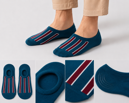 BASIQ Navy Stripe No-Show Socks – Non-Slip Invisible Cotton Boat Socks