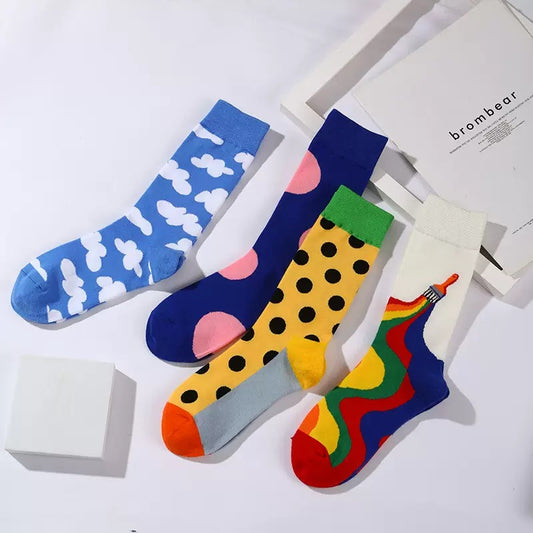 BASIQ Unisex Navy Pink Polka Dot Crew socks - Combed Cotton, Seamless Design