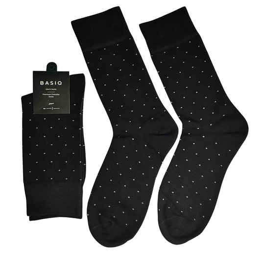BASIQ Premium Business Crew Socks – Black Micro Dot | Soft Cotton Blend | Seamless Toe