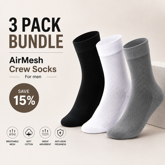 3 Pair BASIQ bundle - Airmesh Crew Solid Socks - Men