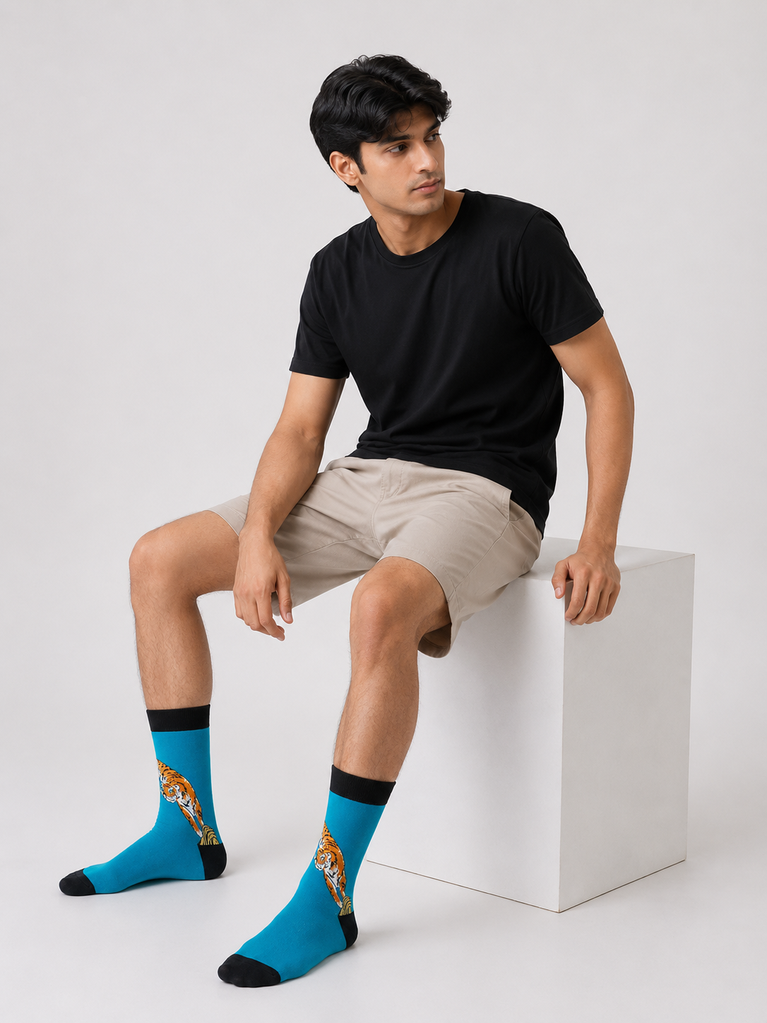 BASIQ Wild Tiger Crew Socks – Turquoise Blue