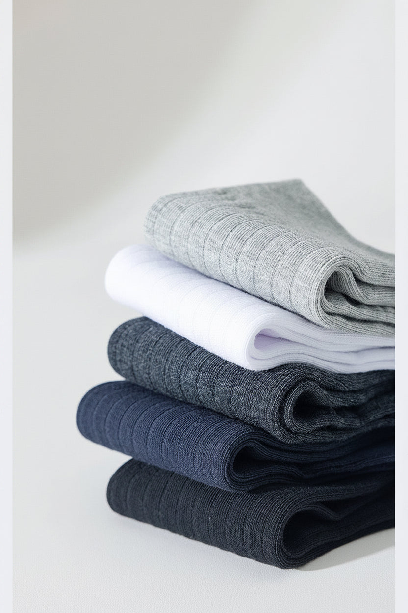 BASIQ Premium Antibacterial Ribbed Crew Socks Solids