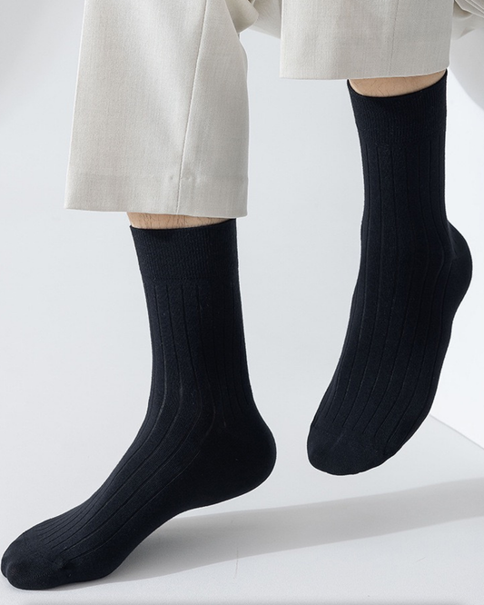 BASIQ™ Premium Ribbed Crew Socks – 95% Cotton | 10A Antibacterial | 200 Needle Knit - Black
