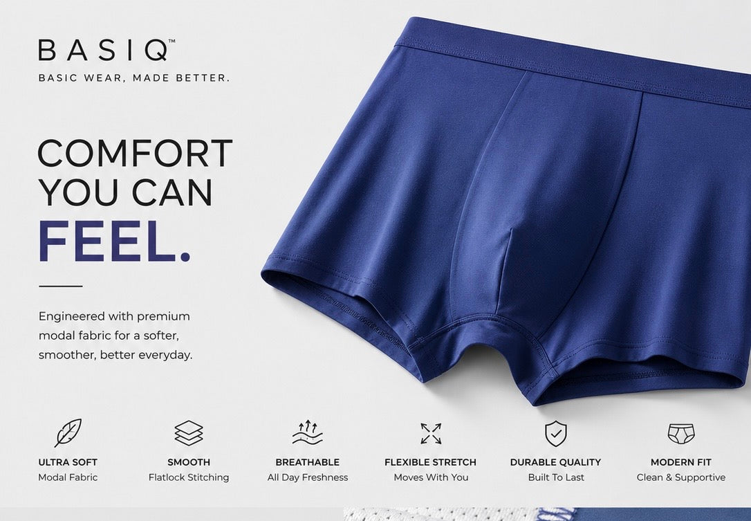 BASIQ Men's Modal Stretch Boxer Brief - Blue