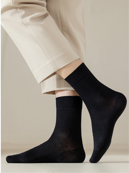 BASIQ™ Premium Mesh Cotton Crew Socks for Men | Breathable & Soft - Black