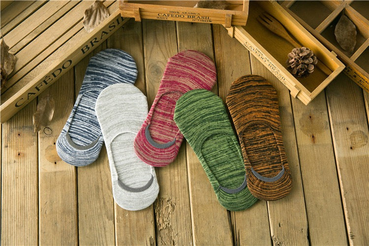 BASIQ Cotton Ethnic Invisible Socks | No-Show, Anti-Slip Silicone Grip, Breathable Unisex Loafer Socks