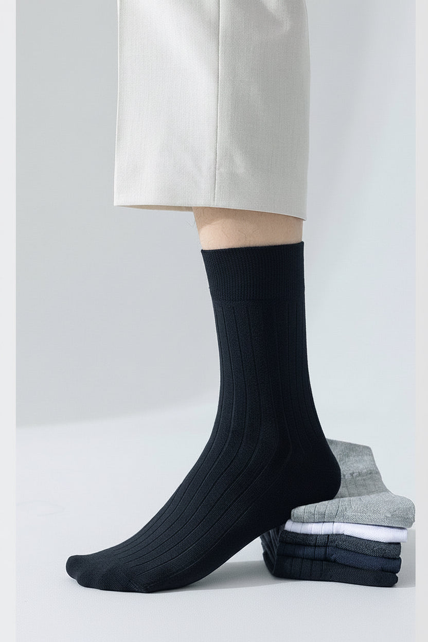 BASIQ Premium Antibacterial Ribbed Crew Socks Solids