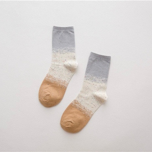 BASIQ Women’s Korean-Inspired Color Block Cotton Crew Socks - Random color