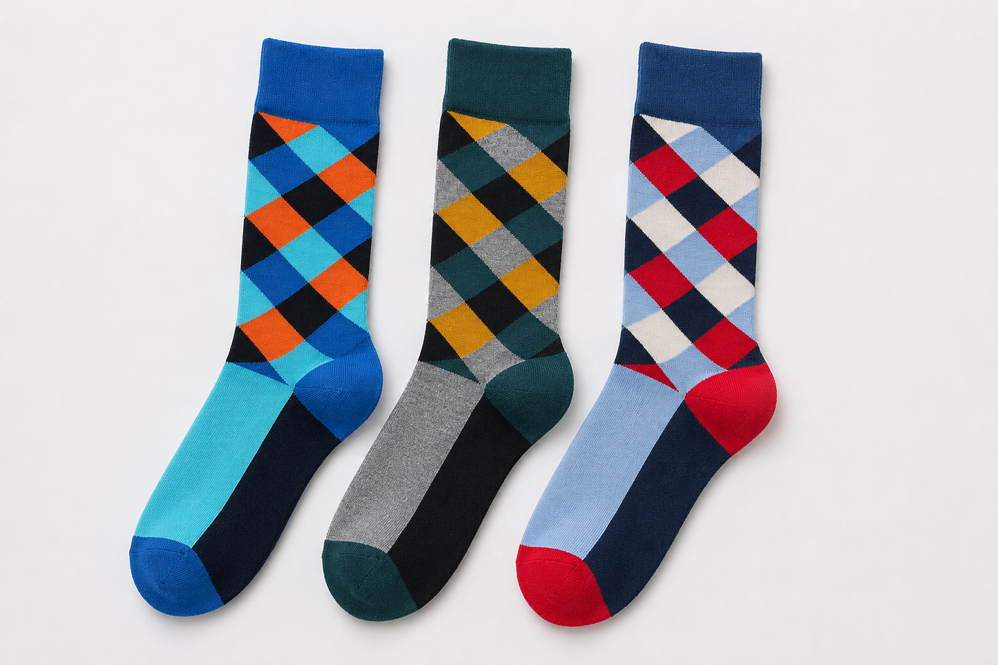 BASIQ Heritage Argyle Crew Socks – Green, Gray & Black