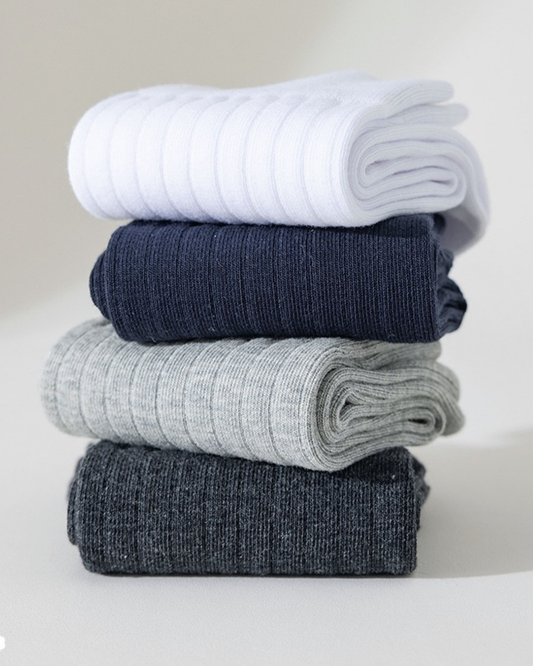 BASIQ™ Premium Ribbed Crew Socks – 95% Cotton | 10A Antibacterial | 200 Needle Knit Light Gray