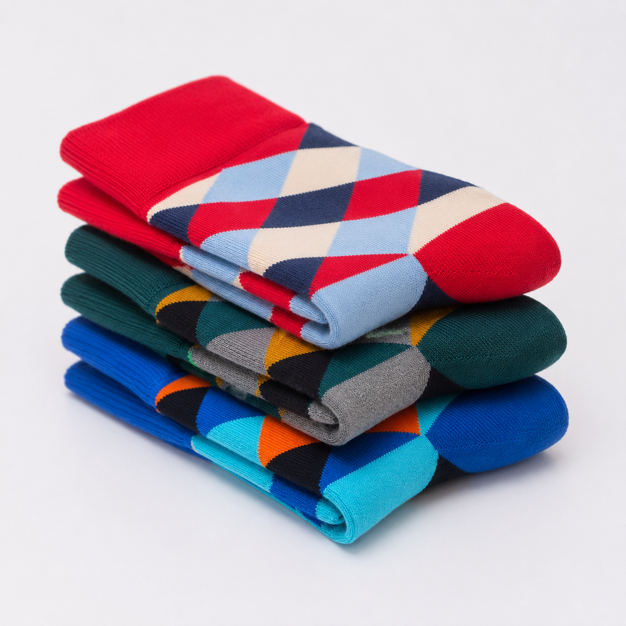 BASIQ Heritage Argyle Crew Socks – Green, Gray & Black