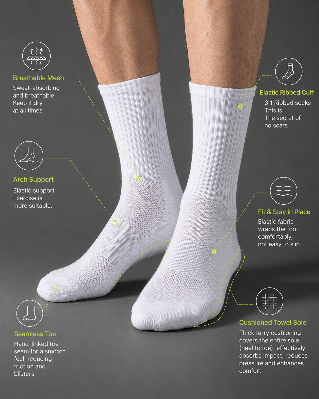 BASIQ Performance Cushioned Crew Socks - Unisex