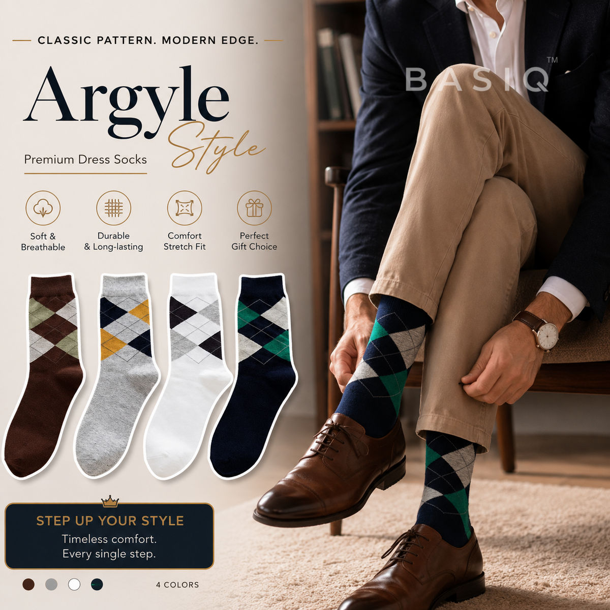 BASIQ 5 Pair Argyle Crew Business Socks Bundle