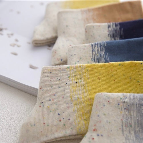 BASIQ Women’s Korean-Inspired Color Block Cotton Crew Socks - Random color