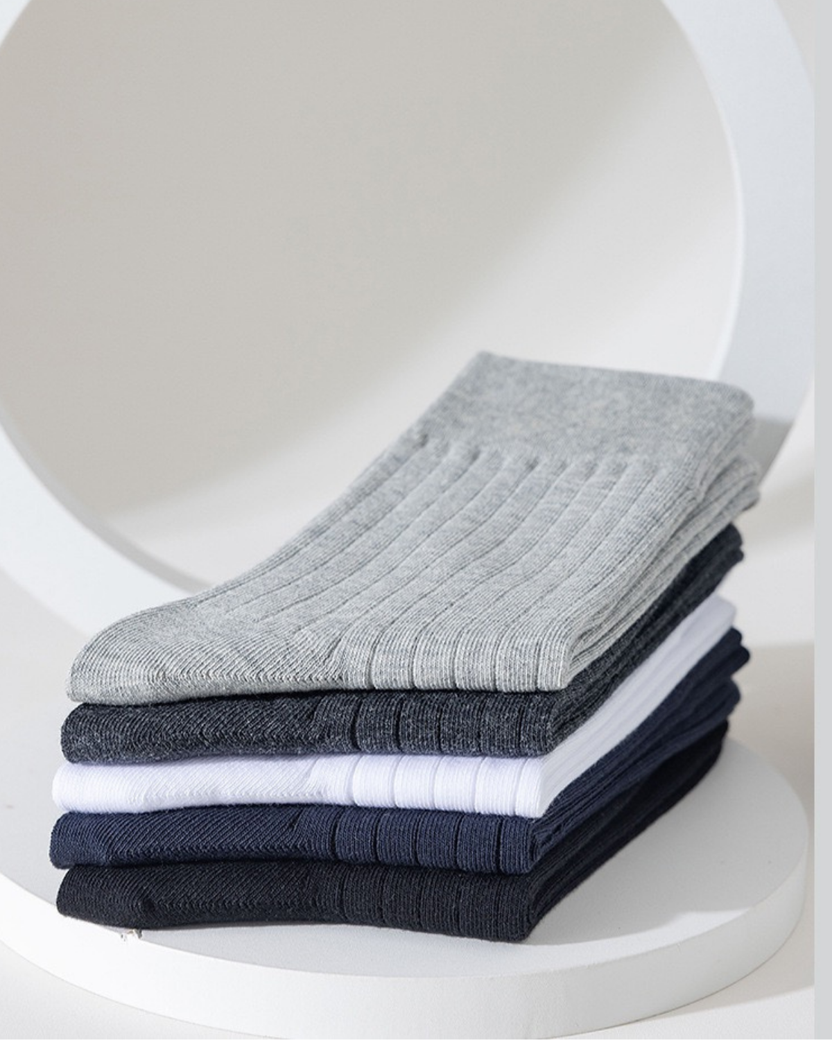 BASIQ™ Premium Ribbed Crew Socks – 95% Cotton | 10A Antibacterial | 200 Needle Knit - Black
