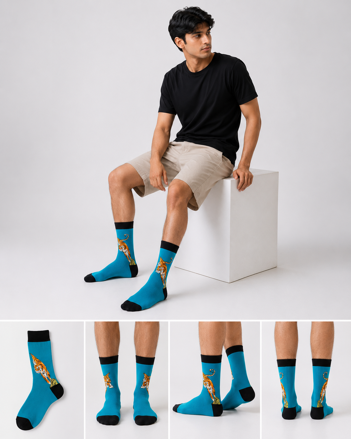 BASIQ Wild Tiger Crew Socks – Turquoise Blue