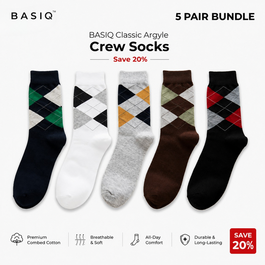 BASIQ 5 Pair Argyle Crew Business Socks Bundle