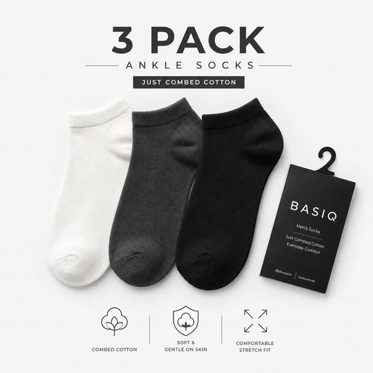 3 Pack Bundle - BASIQ Signature Ankle Socks solids - Antibacterial - Combed Cotton
