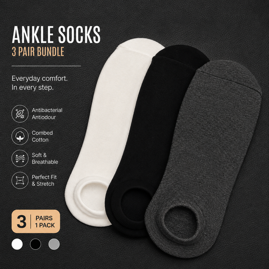 3 pair BASIQ Bundle - Solids No-show ankle socks - unisex