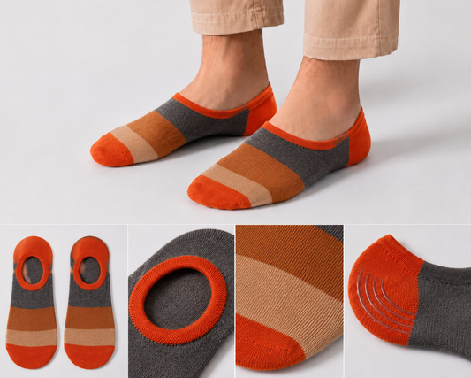 BASIQ Orange Brown Gradient No-Show Socks – Non-Slip Invisible Cotton Boat Socks