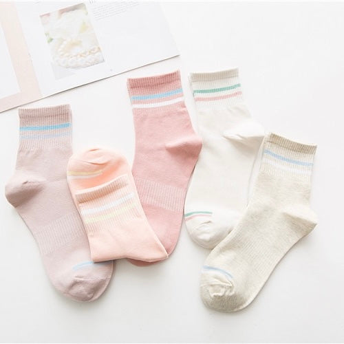 BASIQ Women’s Pastel Stripe Cotton Socks - 5 colors