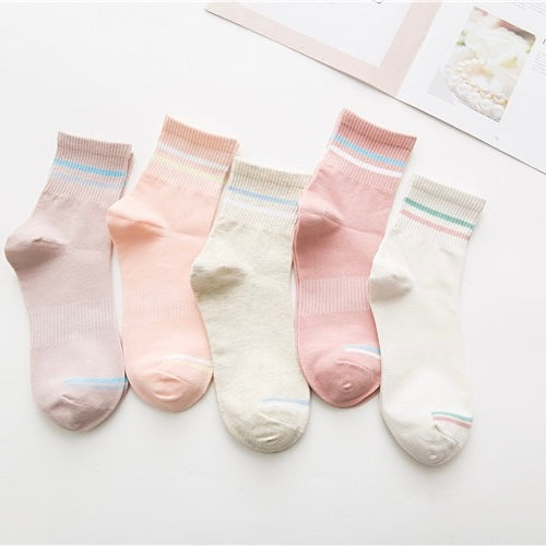 BASIQ Women’s Pastel Stripe Cotton Socks - 5 colors