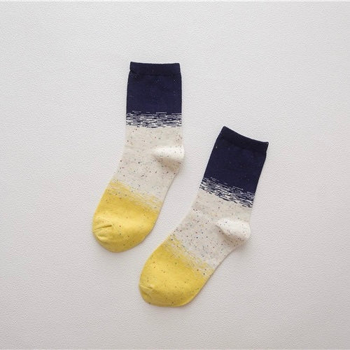 BASIQ Women’s Korean-Inspired Color Block Cotton Crew Socks - Random color