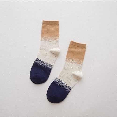 BASIQ Women’s Korean-Inspired Color Block Cotton Crew Socks - Random color