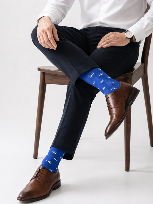 BASIQ Sky Patrol Crew Socks – Royal Blue Helicopter