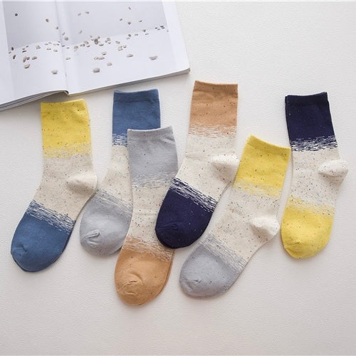 BASIQ Women’s Korean-Inspired Color Block Cotton Crew Socks - Random color