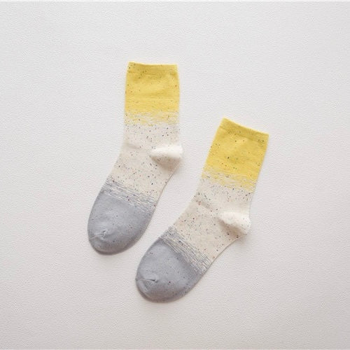 BASIQ Women’s Korean-Inspired Color Block Cotton Crew Socks - Random color