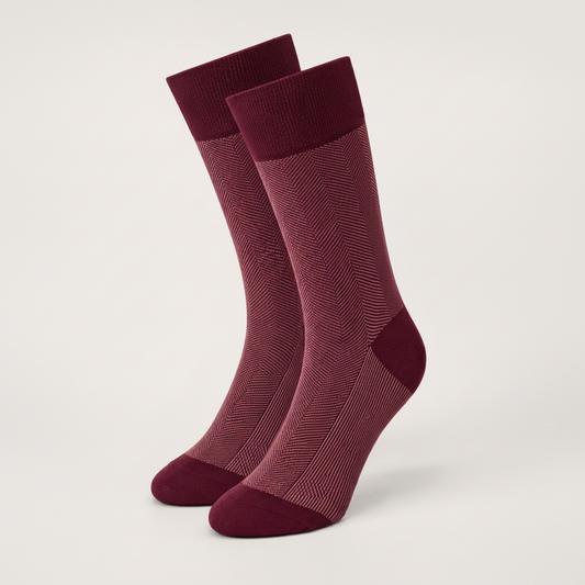 BASIQ Men’s Premium Herringbone Crew Socks – Antibacterial Cotton Dress Socks | Burgundy
