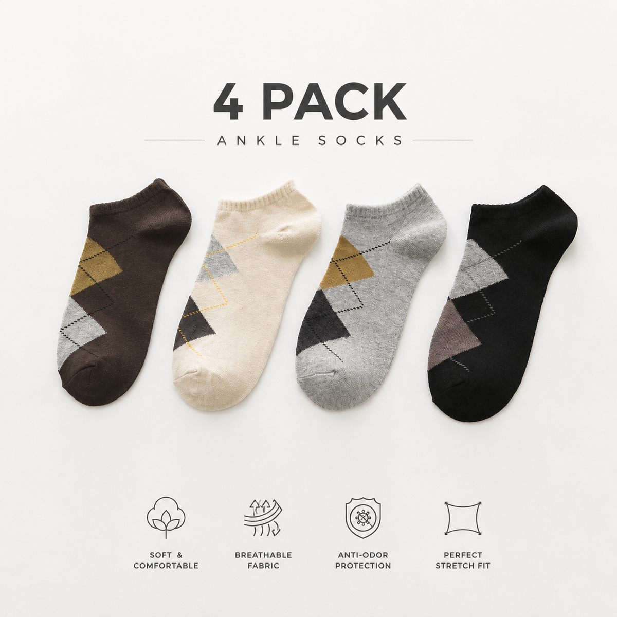 BASIQ 4 Pack Argyle Ankle Socms