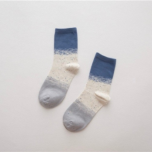 BASIQ Women’s Korean-Inspired Color Block Cotton Crew Socks - Random color