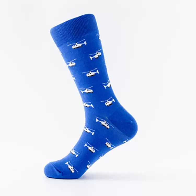 BASIQ Sky Patrol Crew Socks – Royal Blue Helicopter