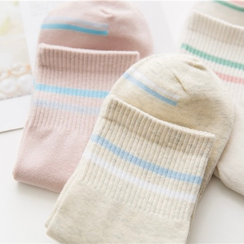 BASIQ Women’s Pastel Stripe Cotton Socks - 5 colors