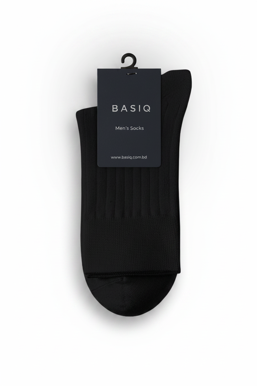BASIQ™ Premium Ribbed Crew Socks – 95% Cotton | 10A Antibacterial | 200 Needle Knit - Black