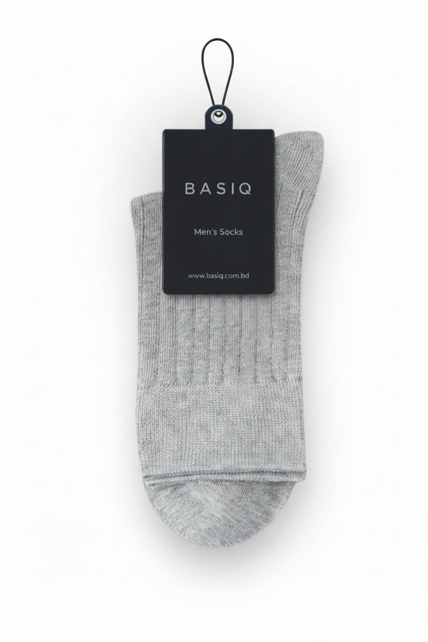 BASIQ™ Premium Ribbed Crew Socks – 95% Cotton | 10A Antibacterial | 200 Needle Knit - Black