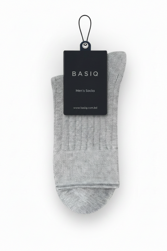 BASIQ™ Premium Ribbed Crew Socks – 95% Cotton | 10A Antibacterial | 200 Needle Knit Light Gray