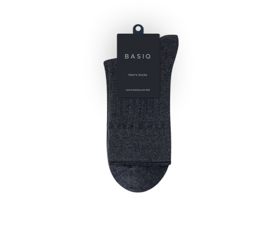 BASIQ™ Premium Ribbed Crew Socks – 95% Cotton | 10A Antibacterial | 200 Needle Knit Deep Gray