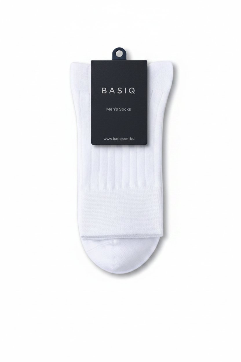 BASIQ™ Premium Ribbed Crew Socks – 95% Cotton | 10A Antibacterial | 200 Needle Knit - Black