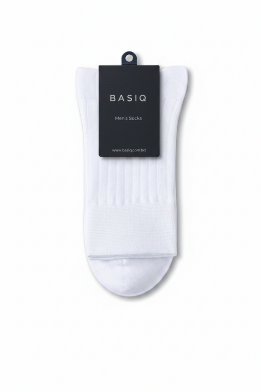 BASIQ™ Premium Ribbed Crew Socks – 95% Cotton | 10A Antibacterial | 200 Needle Knit White