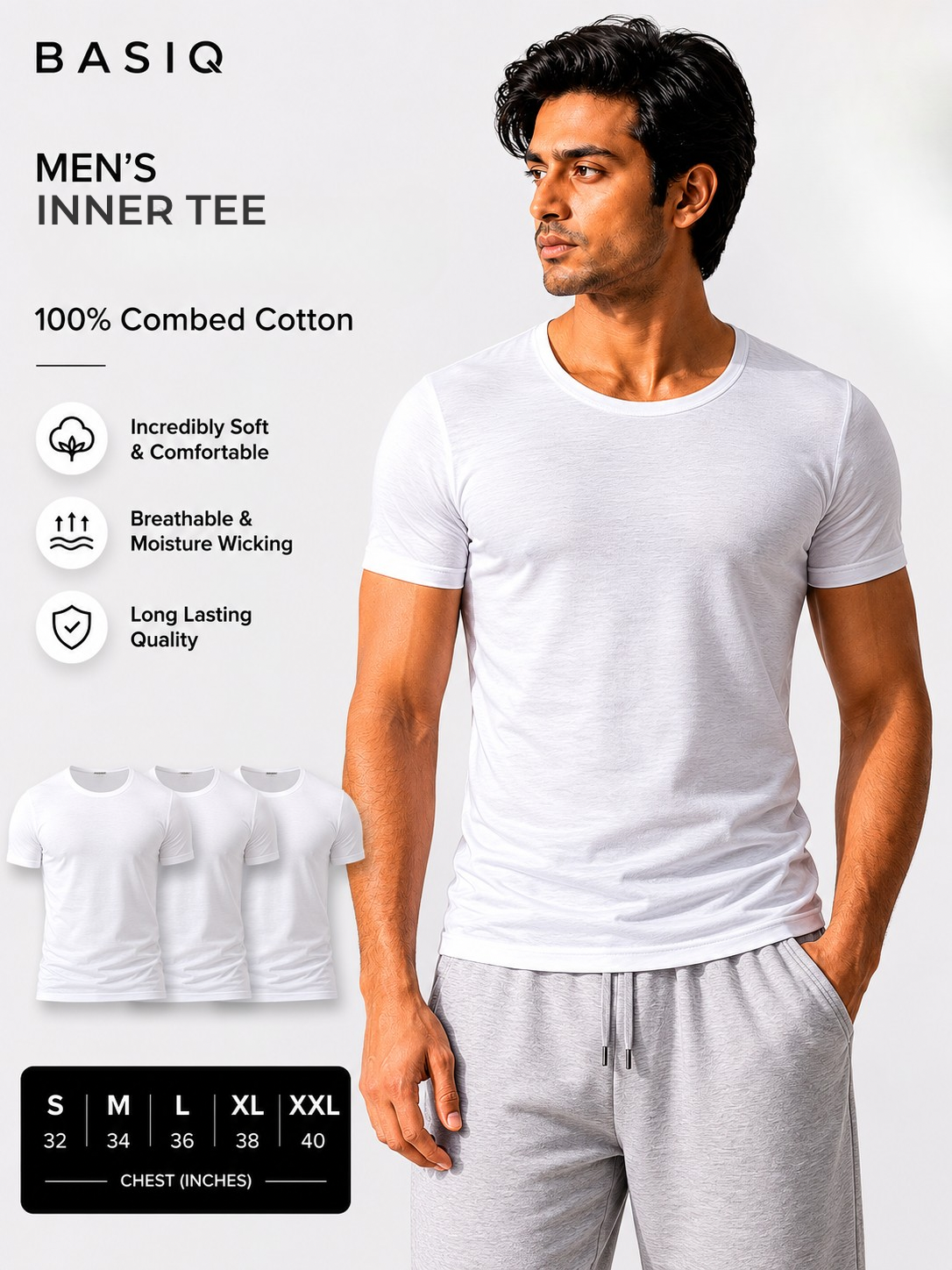 BASIQ Men’s Undershirt – 100% Combed Cotton