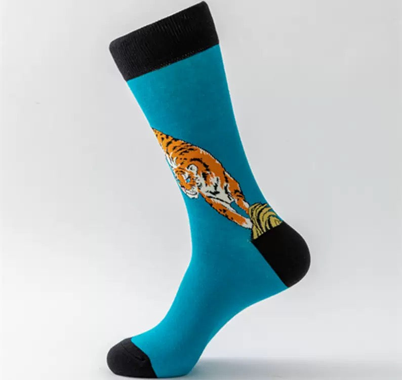 BASIQ Wild Tiger Crew Socks – Turquoise Blue